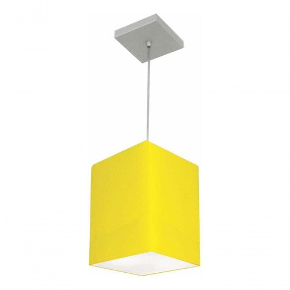 Lustre Pendente Quadrado Vivare Md-4007 Cúpula Em Tecido 25/16x16cm - Bivolt Amarelo 127/220v - 5