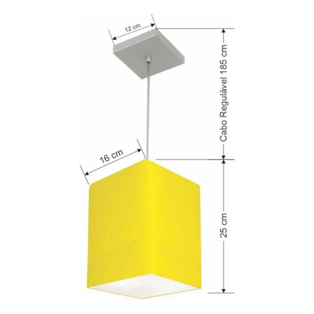 Lustre Pendente Quadrado Vivare Md-4007 Cúpula Em Tecido 25/16x16cm - Bivolt Amarelo 127/220v - 6