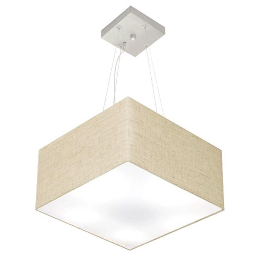 Lustre Pendente Quadrado Vivare Md-4005 Cúpula Em Tecido 21/35x35cm - Bivolt Rustico-bege 127/220v - 1