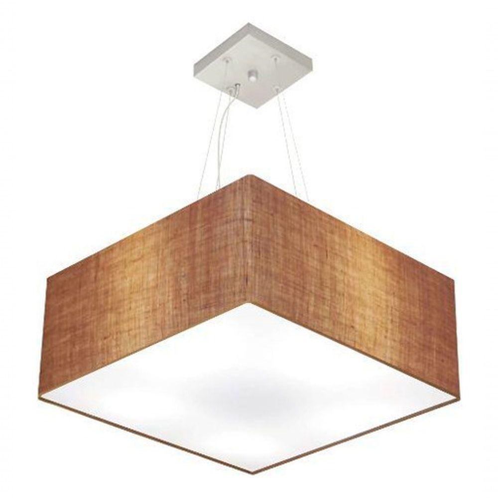 Lustre Pendente Quadrado Vivare Md-4006 Cúpula Em Tecido 21/50x50cm - Bivolt Palha 127/220v - 3