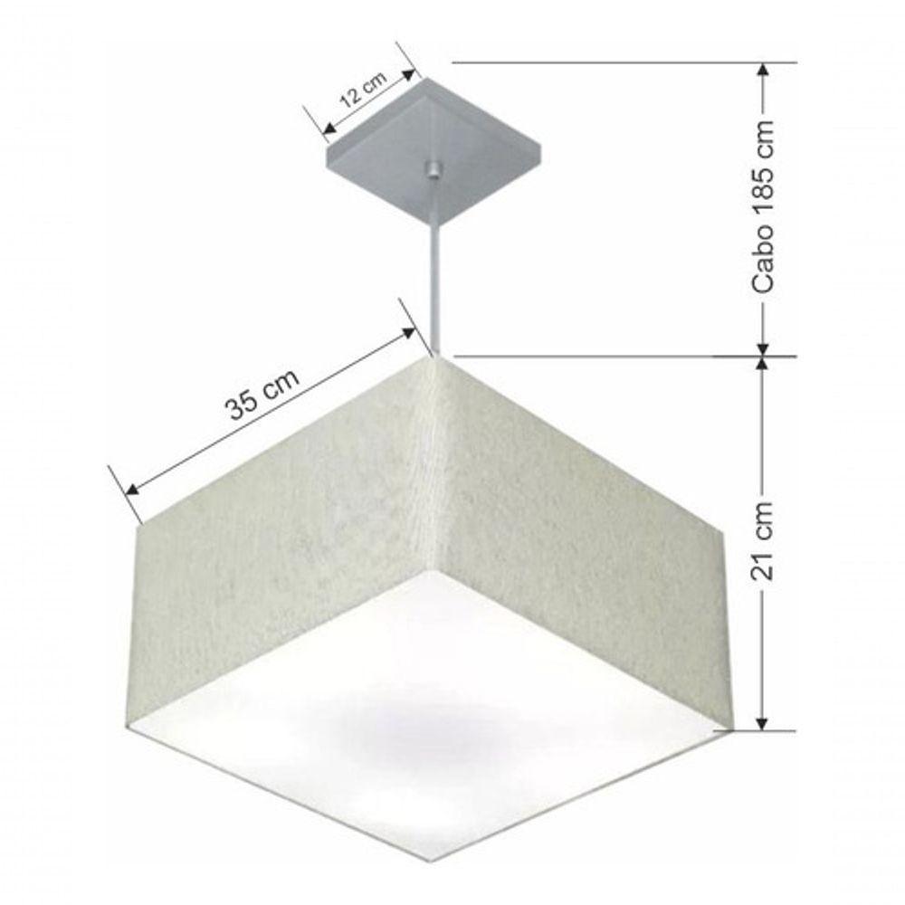 Lustre Pendente Quadrado Vivare Md-4020 Cúpula Em Tecido 21/35x35cm - Bivolt Rustico-cinza 127/220v - 4