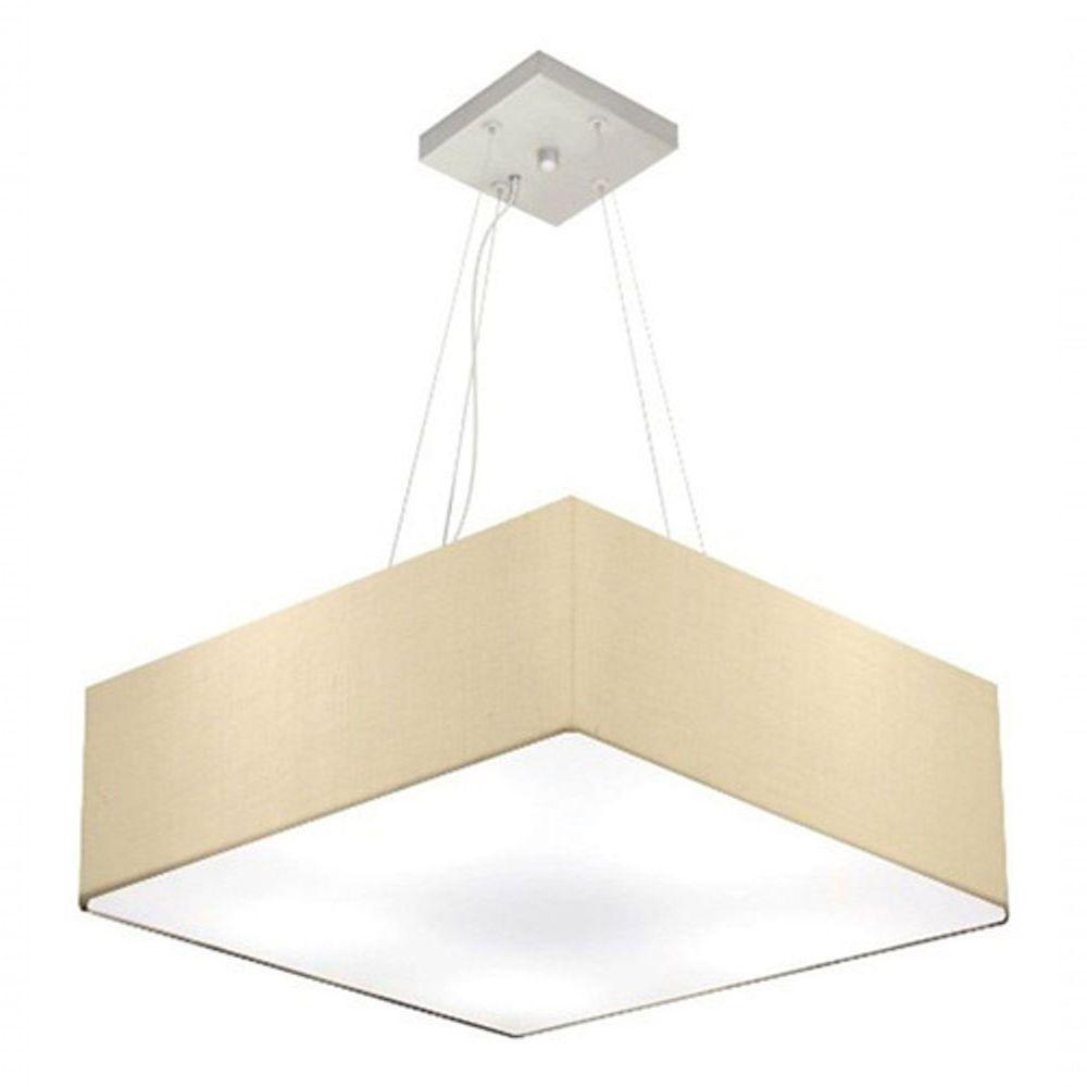 Lustre Pendente Quadrado Vivare Md-4198 Cúpula Em Tecido 15/60x60cm - Bivolt Algodão-crú 127/220v - 3
