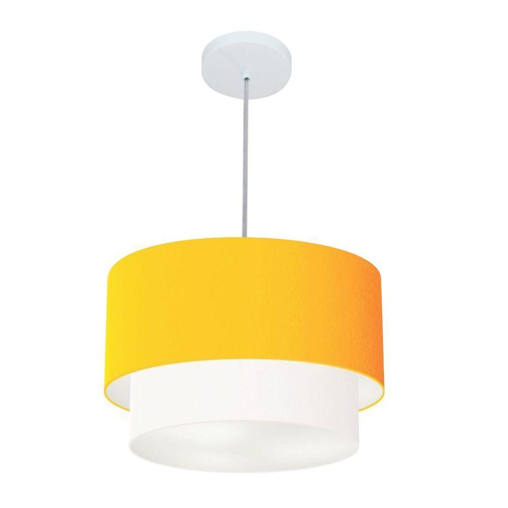 Lustres Pendentes Duplo Cilíndrico Vivare Md-4350 Cúpula Em Tecido 45x40cm - Bivolt Laranja-branco 127/220v - 1