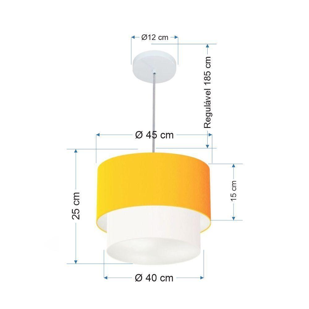 Lustres Pendentes Duplo Cilíndrico Vivare Md-4350 Cúpula Em Tecido 45x40cm - Bivolt Laranja-branco 127/220v - 2