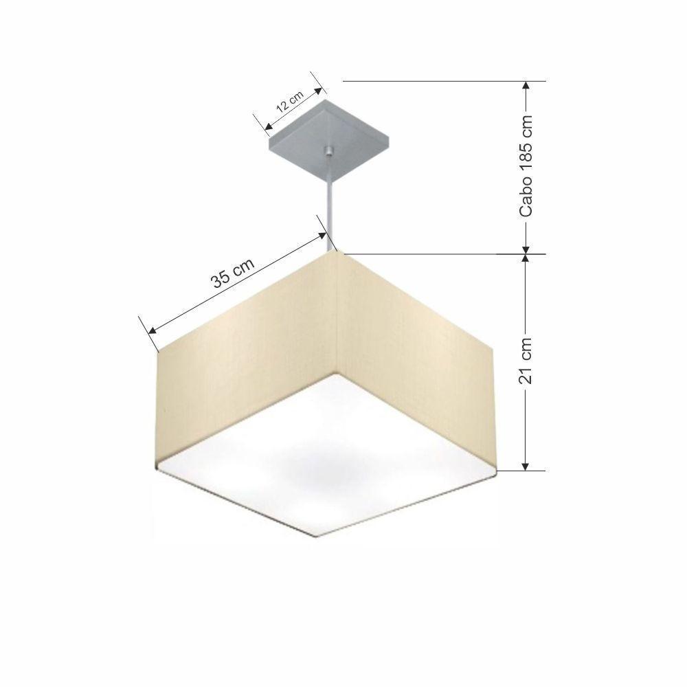 Lustre Pendente Quadrado Vivare Md-4020 Cúpula Em Tecido 21/35x35cm - Bivolt Algodão-crú 127/220v - 2