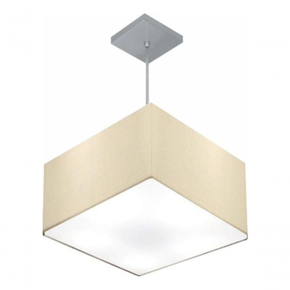 Lustre Pendente Quadrado Vivare Md-4020 Cúpula Em Tecido 21/35x35cm - Bivolt Algodão-crú 127/220v - 3