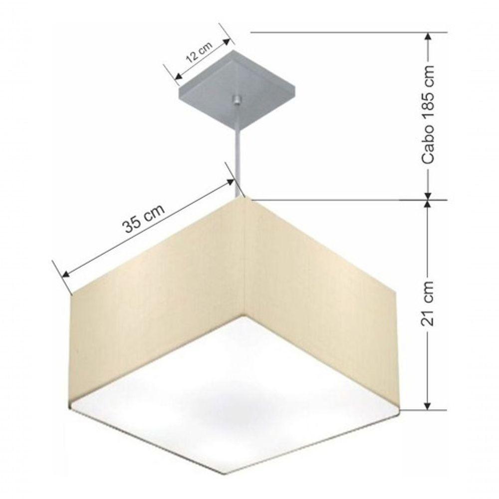 Lustre Pendente Quadrado Vivare Md-4020 Cúpula Em Tecido 21/35x35cm - Bivolt Algodão-crú 127/220v - 4