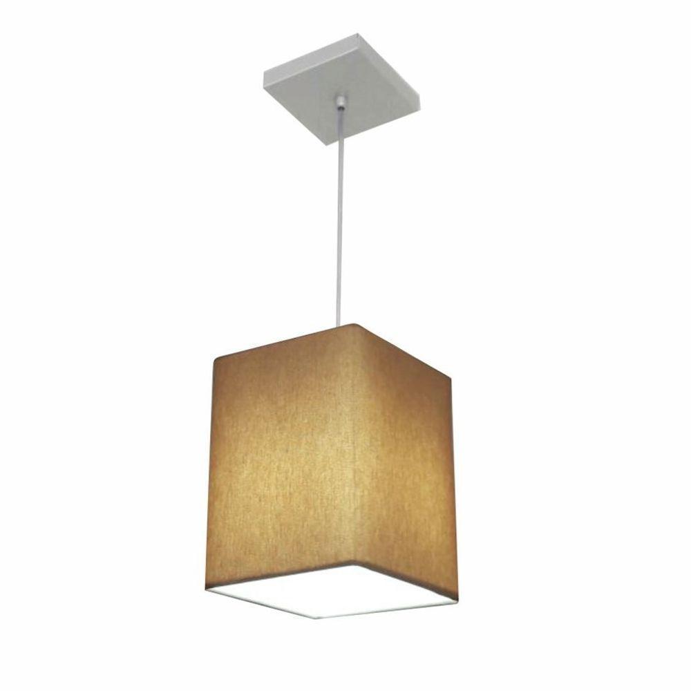 Lustre Pendente Quadrado Vivare Md-4007 Cúpula Em Tecido 25/16x16cm - Bivolt Palha 127/220v - 1