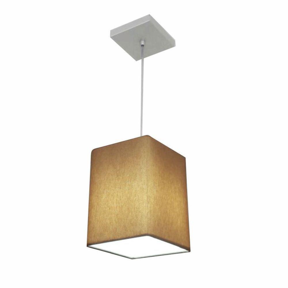 Lustre Pendente Quadrado Vivare Md-4007 Cúpula Em Tecido 25/16x16cm - Bivolt Palha 127/220v - 3