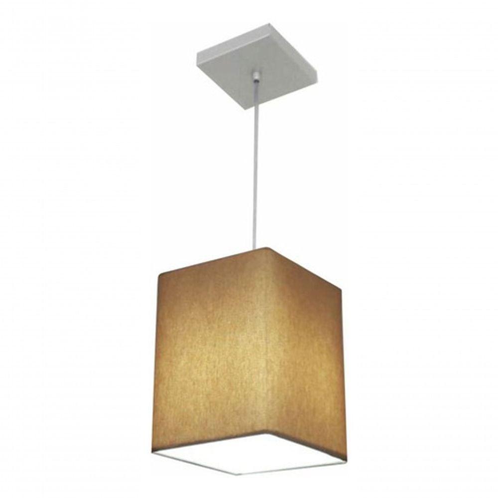 Lustre Pendente Quadrado Vivare Md-4007 Cúpula Em Tecido 25/16x16cm - Bivolt Palha 127/220v - 4