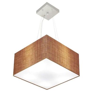 Lustre Pendente Quadrado Vivare Md-4005 Cúpula Em Tecido 21/35x35cm - Bivolt Palha 127/220v