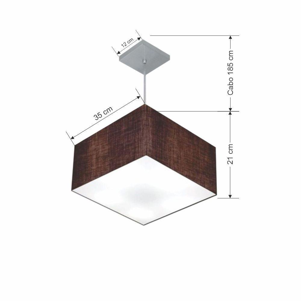 Lustre Pendente Quadrado Vivare Md-4020 Cúpula Em Tecido 21/35x35cm - Bivolt Café 127/220v - 2