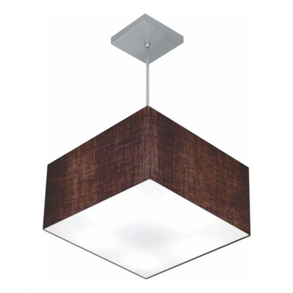 Lustre Pendente Quadrado Vivare Md-4020 Cúpula Em Tecido 21/35x35cm - Bivolt Café 127/220v - 3