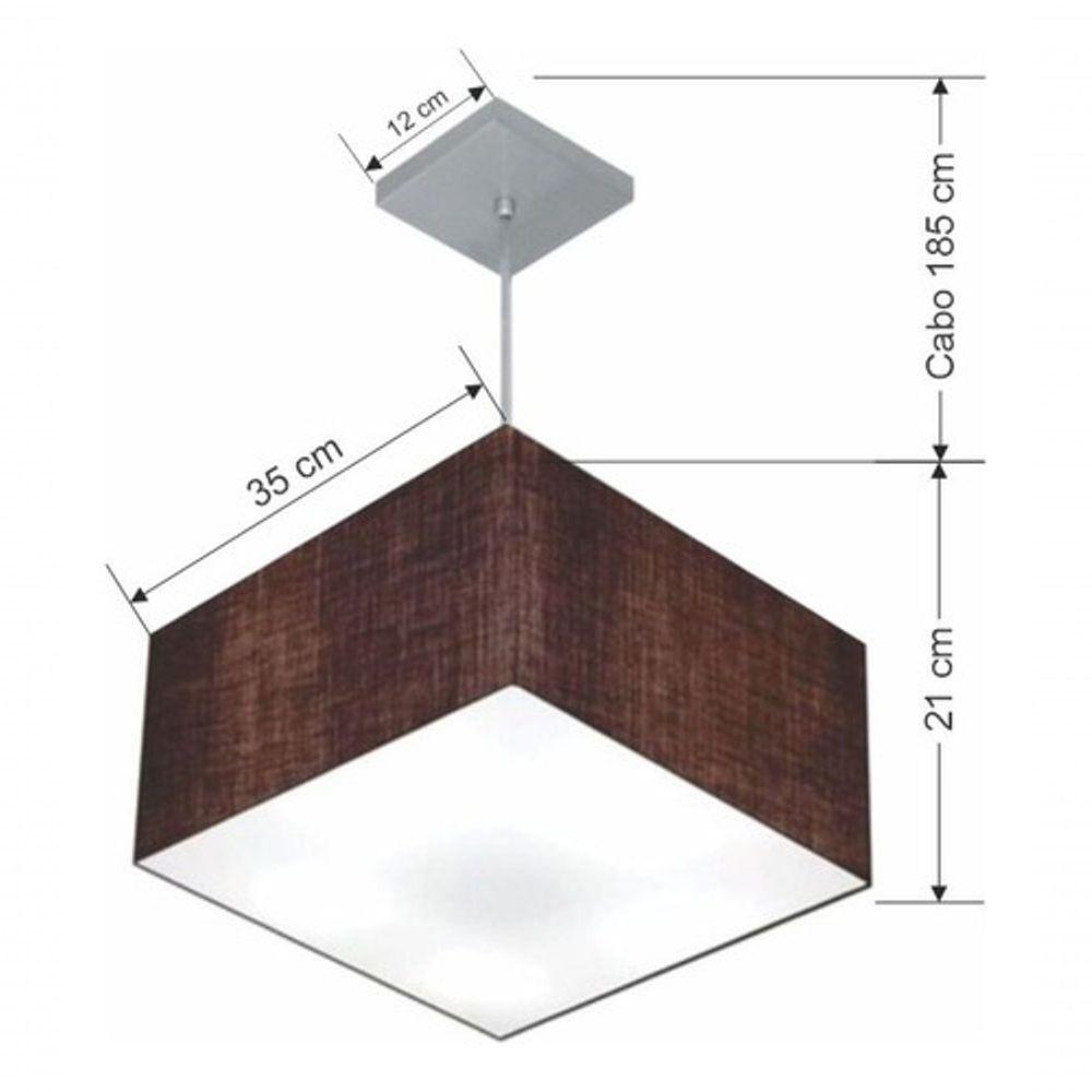 Lustre Pendente Quadrado Vivare Md-4020 Cúpula Em Tecido 21/35x35cm - Bivolt Café 127/220v - 4