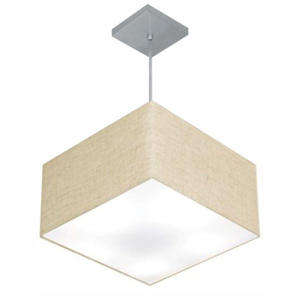 Lustre Pendente Quadrado Vivare Md-4020 Cúpula Em Tecido 21/35x35cm - Bivolt Rustico-bege 127/220v - 1