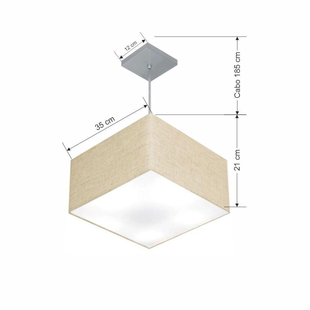 Lustre Pendente Quadrado Vivare Md-4020 Cúpula Em Tecido 21/35x35cm - Bivolt Rustico-bege 127/220v - 2