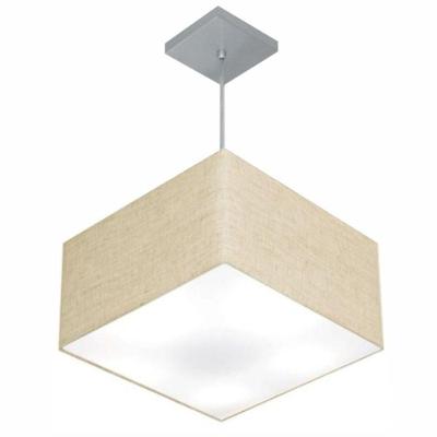 Lustre Pendente Quadrado Vivare Md-4020 Cúpula Em Tecido 21/35x35cm - Bivolt Rustico-bege 127/220v