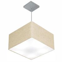 Lustre Pendente Quadrado Vivare Md-4020 Cúpula Em Tecido 21/35x35cm - Bivolt Rustico-bege 127/220v - 1