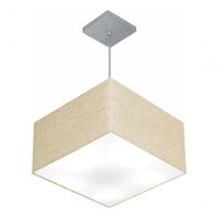 Lustre Pendente Quadrado Vivare Md-4020 Cúpula Em Tecido 21/35x35cm - Bivolt Rustico-bege 127/220v - 3