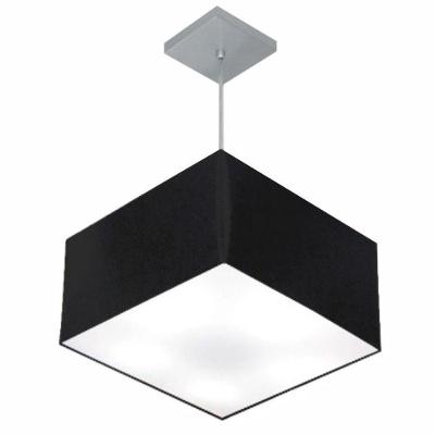 Lustre Pendente Quadrado Vivare Md-4020 Cúpula Em Tecido 21/35x35cm - Bivolt Preto 127/220v