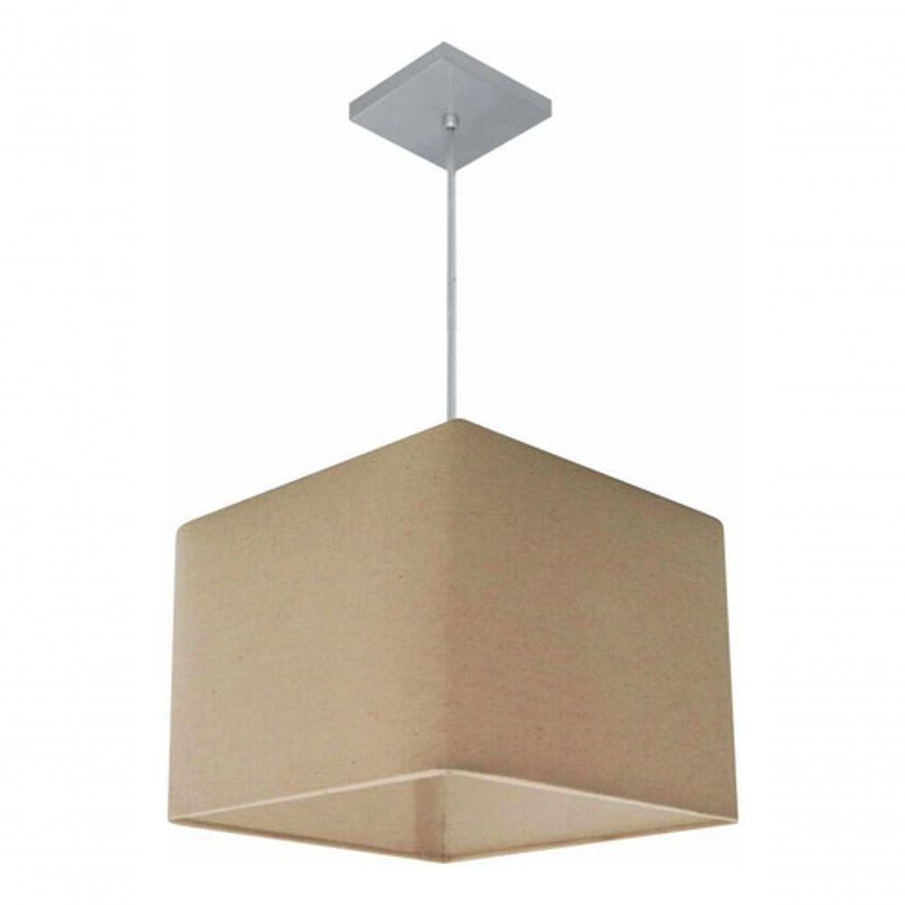Lustre Pendente Quadrado Vivare Md-4059 Cúpula Em Tecido 21/35x35cm - Bivolt Algodão-crú 127/220v - 4