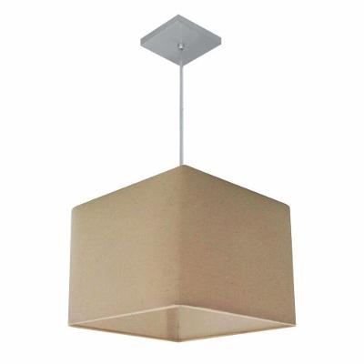 Lustre Pendente Quadrado Vivare Md-4059 Cúpula Em Tecido 21/35x35cm - Bivolt Algodão-crú 127/220v