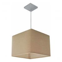 Lustre Pendente Quadrado Vivare Md-4059 Cúpula Em Tecido 21/35x35cm - Bivolt Algodão-crú 127/220v