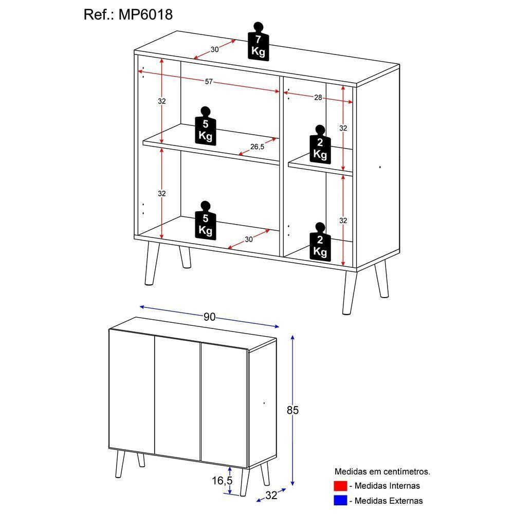 Sapateira Retrô 3 Portas Nina Mp6018 Preta Natural - 7