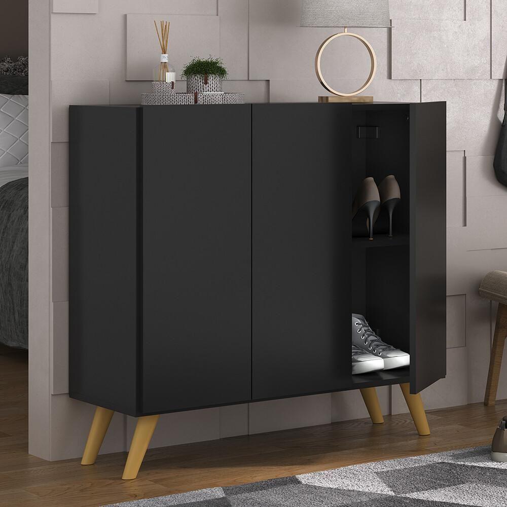 Sapateira Retrô 3 Portas Nina Mp6018 Preta Natural - 1