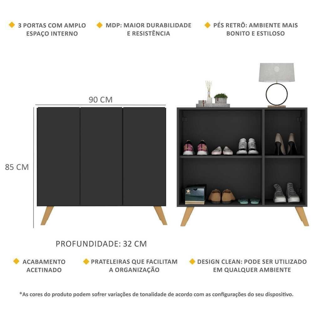 Sapateira Retrô 3 Portas Nina Mp6018 Preta Natural - 5