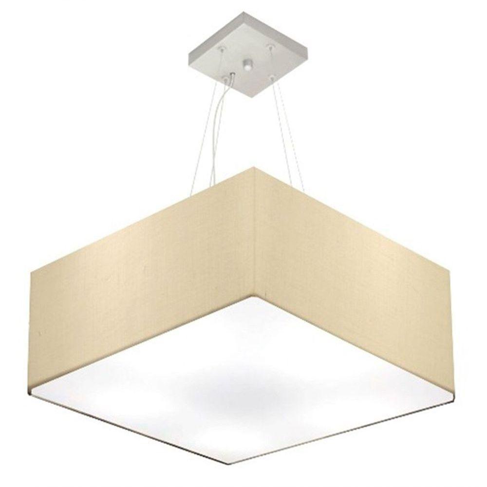Lustre Pendente Quadrado Vivare Md-4071 Cúpula Em Tecido 30/70x70cm - Bivolt Algodão-crú 127/220v - 1