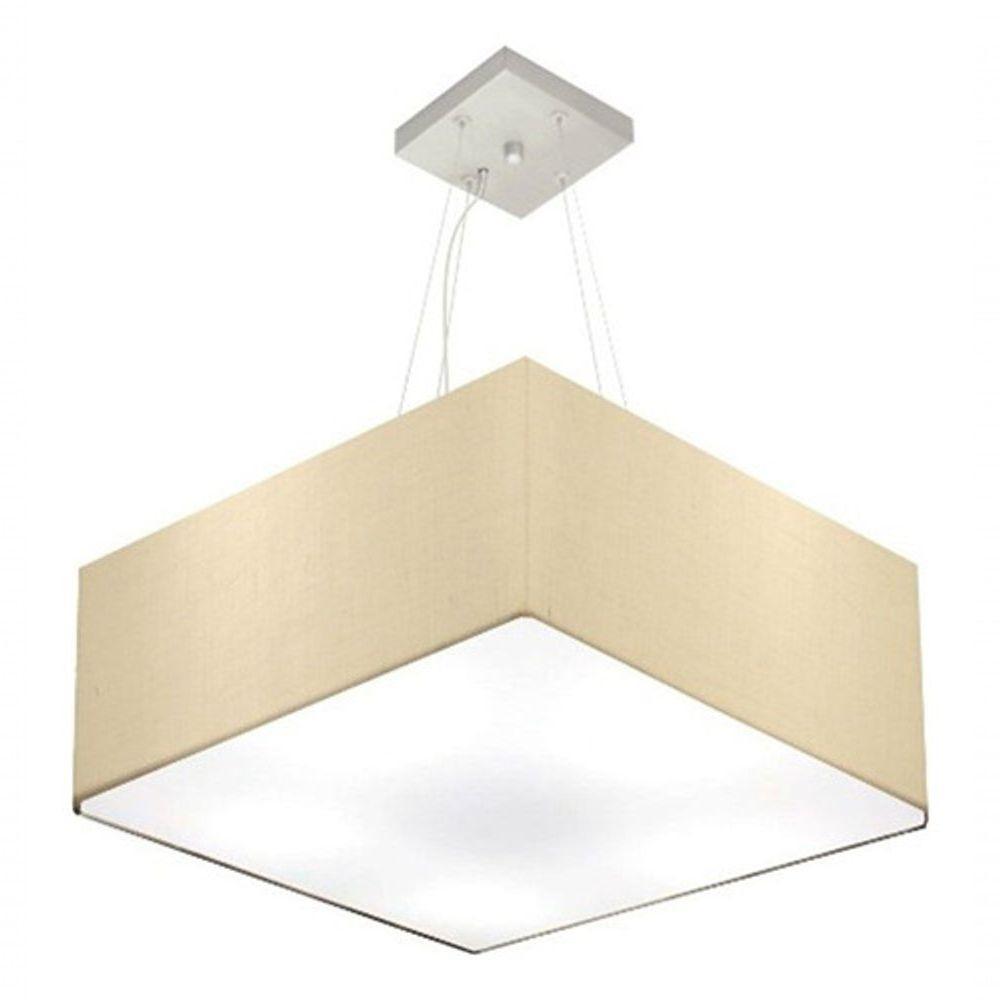 Lustre Pendente Quadrado Vivare Md-4071 Cúpula Em Tecido 30/70x70cm - Bivolt Algodão-crú 127/220v - 3