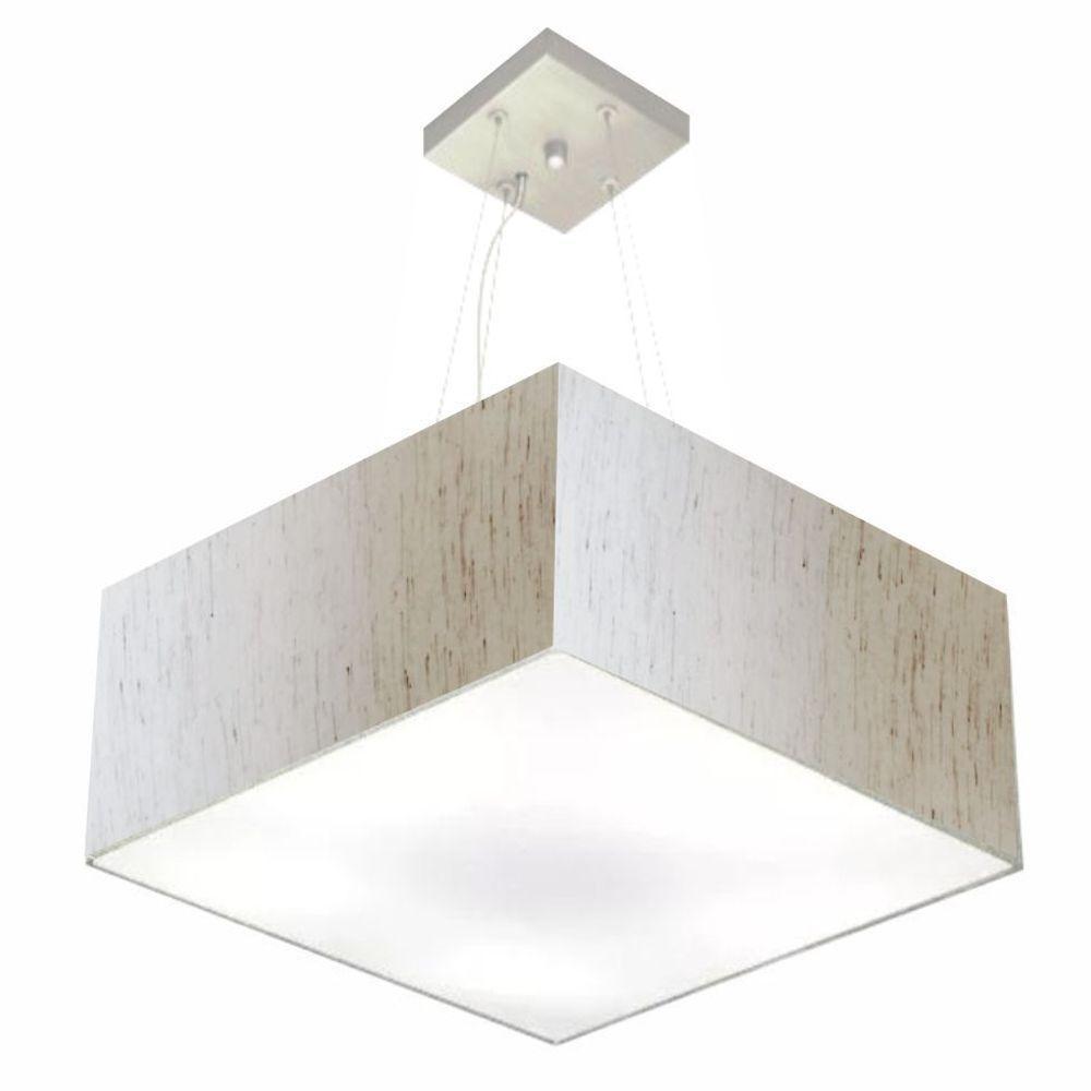 Lustre Pendente Quadrado Vivare Md-4071 Cúpula Em Tecido 30/70x70cm - Bivolt Linho Bege 127/220v - 1