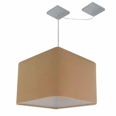 Lustre Pendente Quadrado Com Desvio De Centro Vivare Md-4269 Cúpula Em Tecido 40x40cm - Bivolt Palha 127/220v