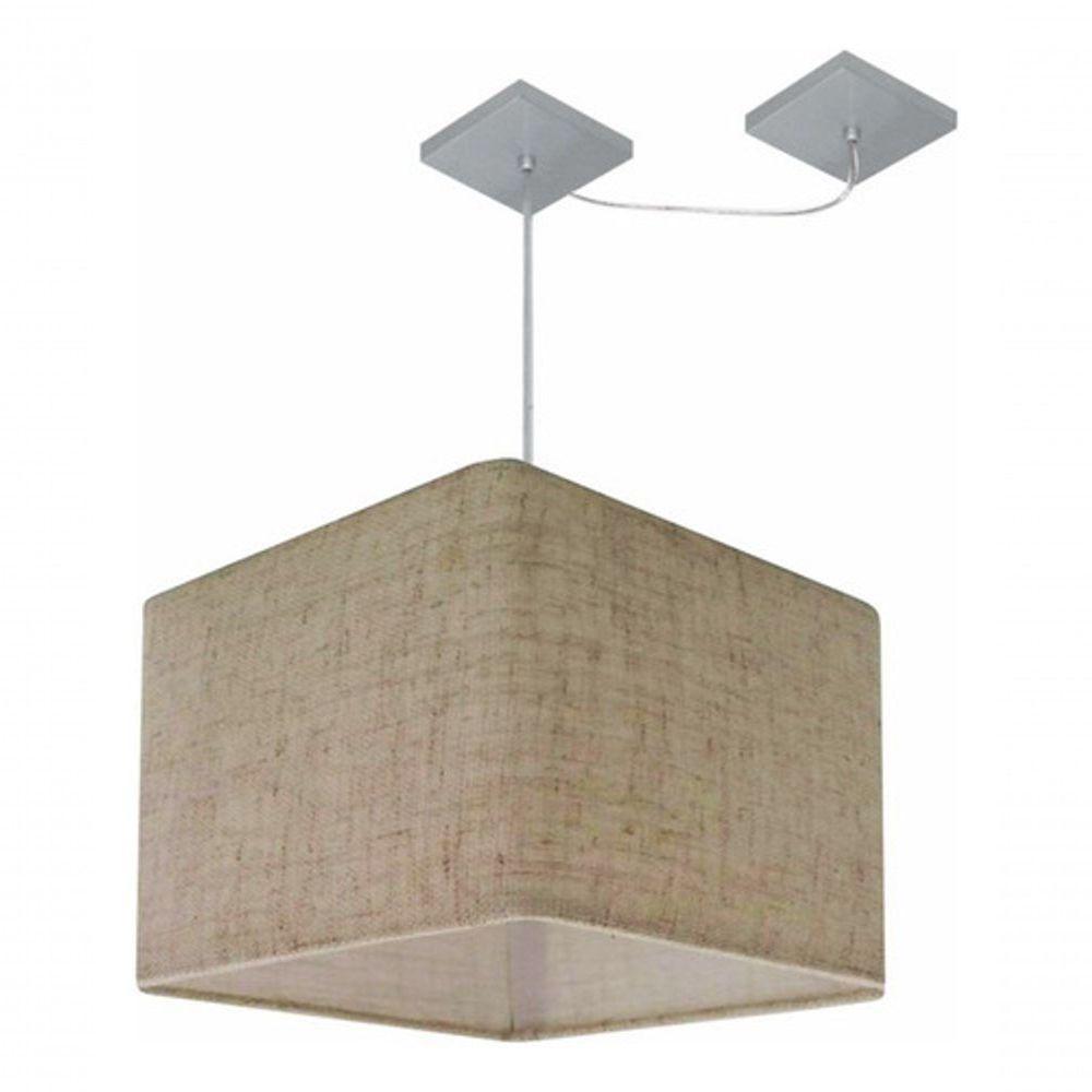 Lustre Pendente Quadrado Com Desvio De Centro Vivare Md-4268 Cúpula Em Tecido 35x35cm - Bivolt Rustico-bege 127/220v - 3