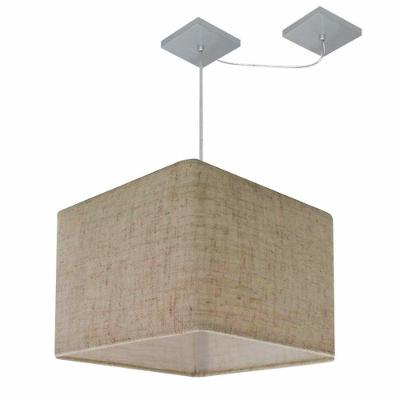 Lustre Pendente Quadrado Com Desvio De Centro Vivare Md-4268 Cúpula Em Tecido 35x35cm - Bivolt Rustico-bege 127/220v