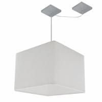 Lustre Pendente Quadrado Com Desvio De Centro Vivare Md-4268 Cúpula Em Tecido 35x35cm - Bivolt Branco 127/220v - 1