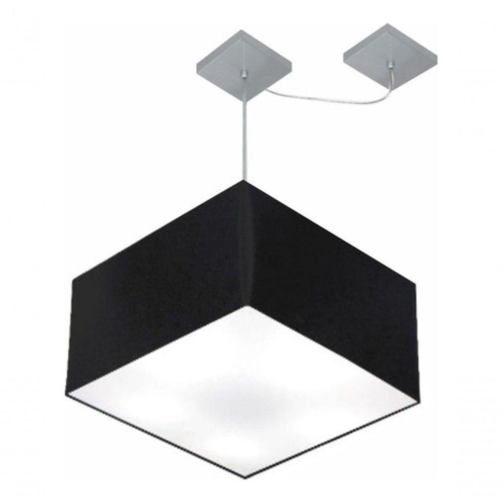 Lustre Pendente Quadrado Com Desvio De Centro Vivare Md-4270 Cúpula Em Tecido 35x35cm - Bivolt Preto 127/220v - 3