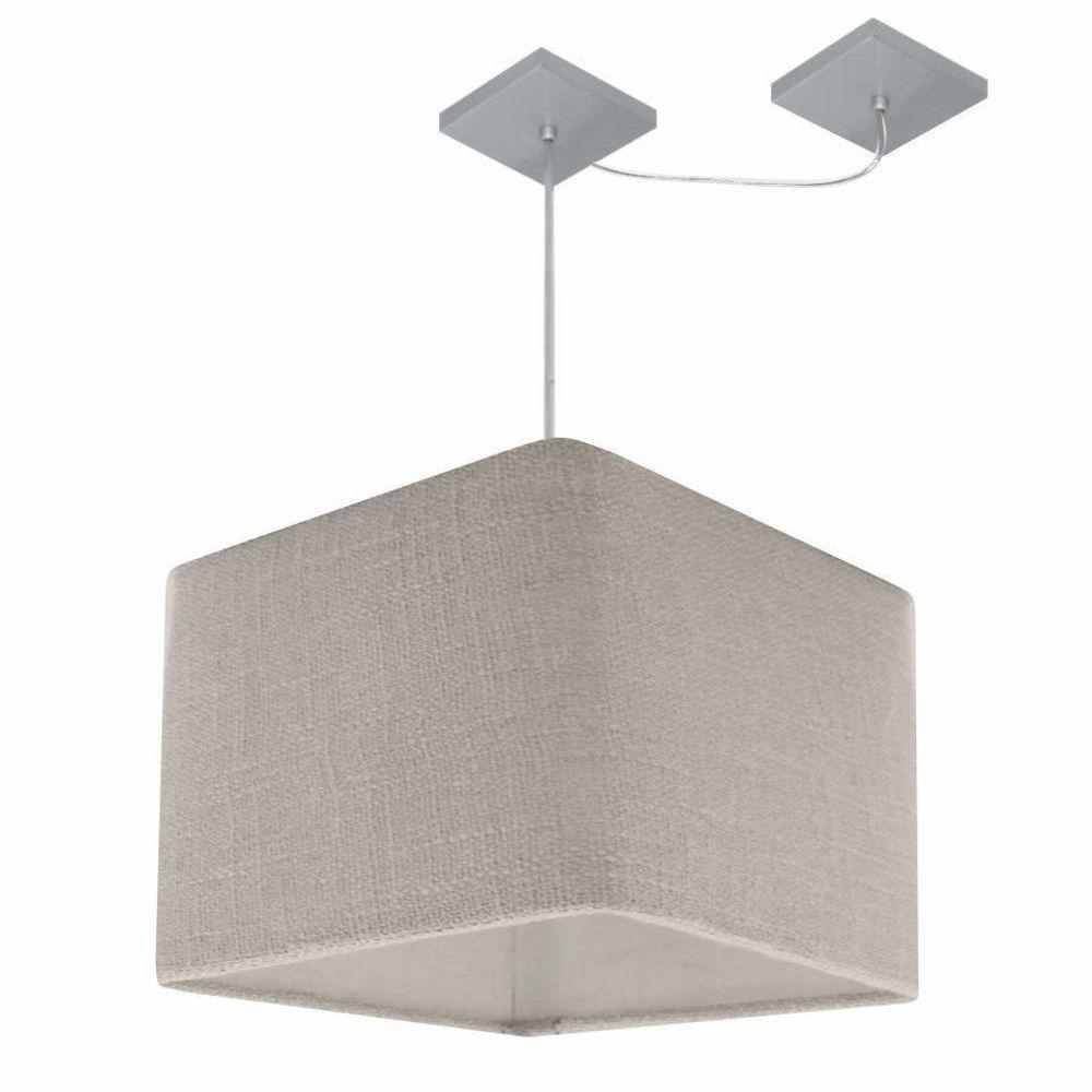 Lustre Pendente Quadrado Com Desvio De Centro Vivare Md-4269 Cúpula Em Tecido 40x40cm - Bivolt Rustico-cinza 127/220v - 3