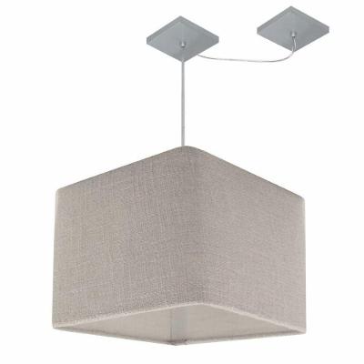 Lustre Pendente Quadrado Com Desvio De Centro Vivare Md-4269 Cúpula Em Tecido 40x40cm - Bivolt Rustico-cinza 127/220v