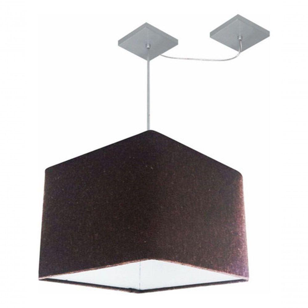 Lustre Pendente Quadrado Com Desvio De Centro Vivare Md-4268 Cúpula Em Tecido 35x35cm - Bivolt Café 127/220v - 3