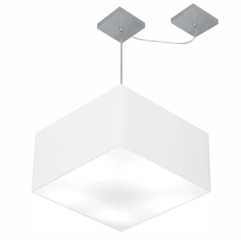 Lustre Pendente Quadrado Com Desvio De Centro Vivare Md-4271 Cúpula Em Tecido 40x40cm - Bivolt Branco 127/220v - 3