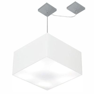 Lustre Pendente Quadrado Com Desvio De Centro Vivare Md-4271 Cúpula Em Tecido 40x40cm - Bivolt Branco 127/220v
