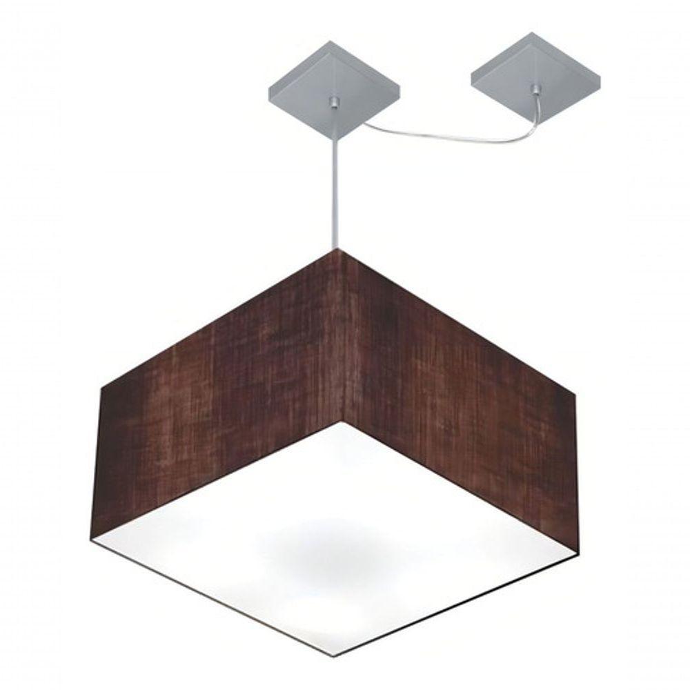 Lustre Pendente Quadrado Com Desvio De Centro Vivare Md-4271 Cúpula Em Tecido 40x40cm - Bivolt Café 127/220v - 3