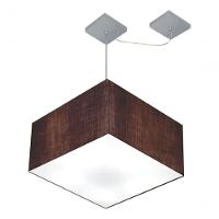 Lustre Pendente Quadrado Com Desvio De Centro Vivare Md-4271 Cúpula Em Tecido 40x40cm - Bivolt Café 127/220v - 3