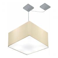 Lustre Pendente Quadrado Com Desvio De Centro Vivare Md-4271 Cúpula Em Tecido 40x40cm - Bivolt Algodão-crú 127/220v - 3