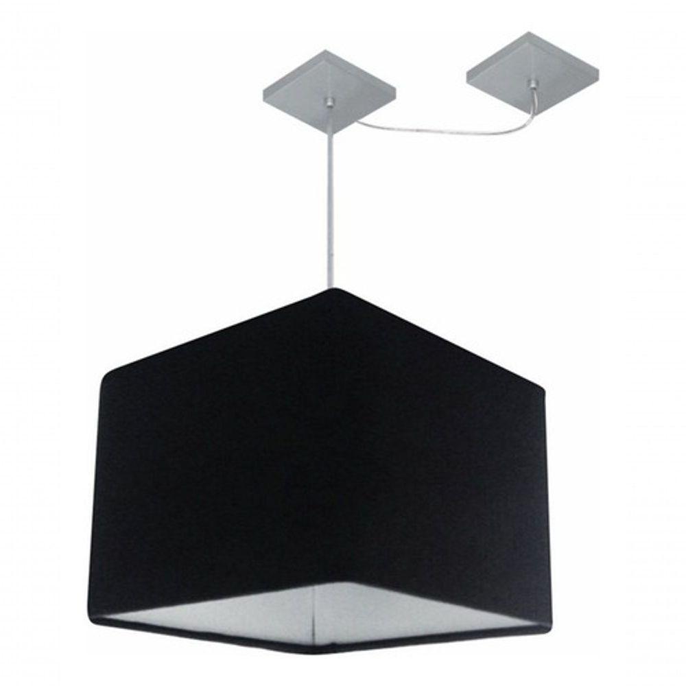 Lustre Pendente Quadrado Com Desvio De Centro Vivare Md-4268 Cúpula Em Tecido 35x35cm - Bivolt Preto 127/220v - 2