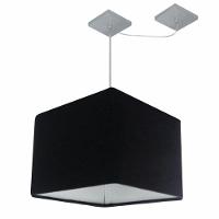 Lustre Pendente Quadrado Com Desvio De Centro Vivare Md-4268 Cúpula Em Tecido 35x35cm - Bivolt Preto 127/220v - 1