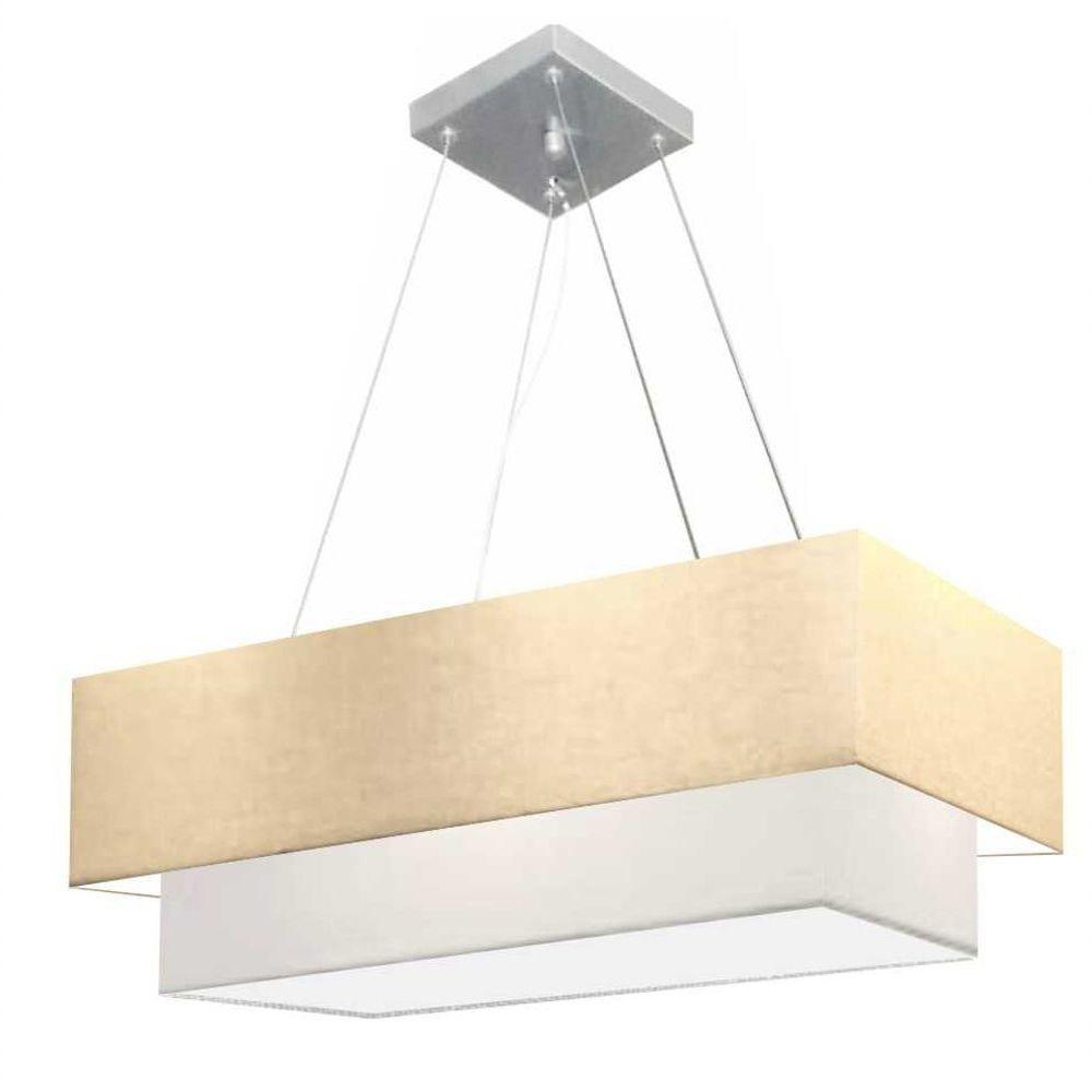 Lustre Pendente Duplo Retangular Vivare Md-4322 Cúpula Em Tecido 99x40cm X 80x30cm - Bivolt Algodão-crú-branco 127/220v - 1