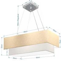 Lustre Pendente Duplo Retangular Vivare Md-4322 Cúpula Em Tecido 99x40cm X 80x30cm - Bivolt Algodão-crú-branco 127/220v - 2